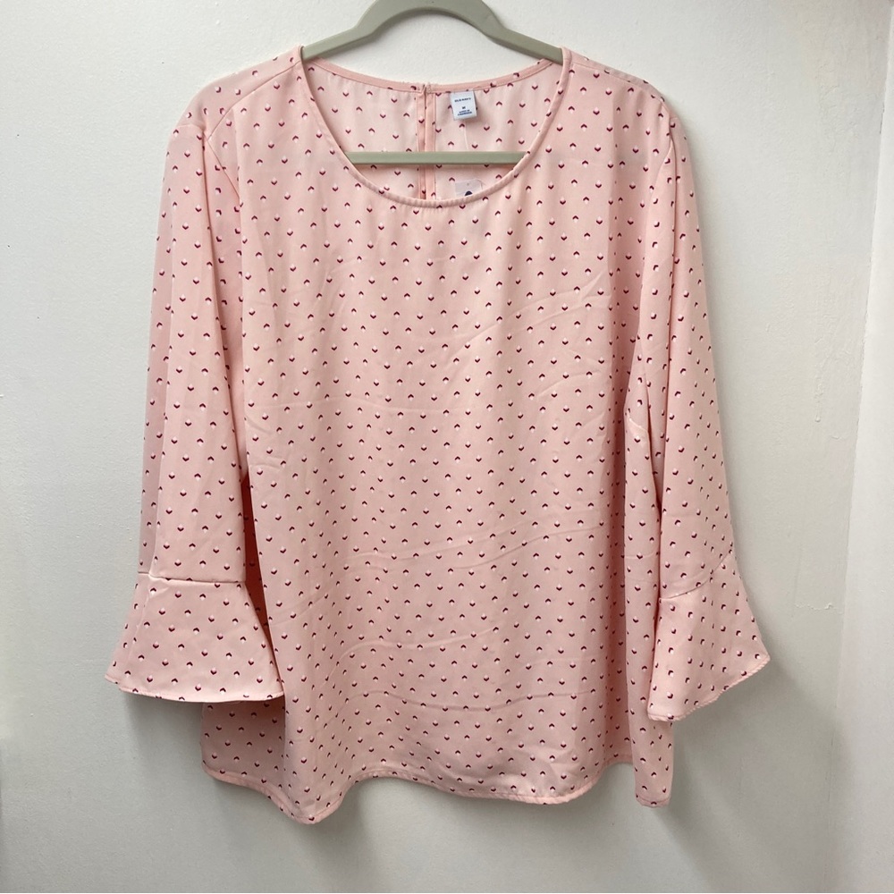 Old Navy Pink Printed Crew Neck Long Bell Sleeve Popover Blouse Top Women Size M